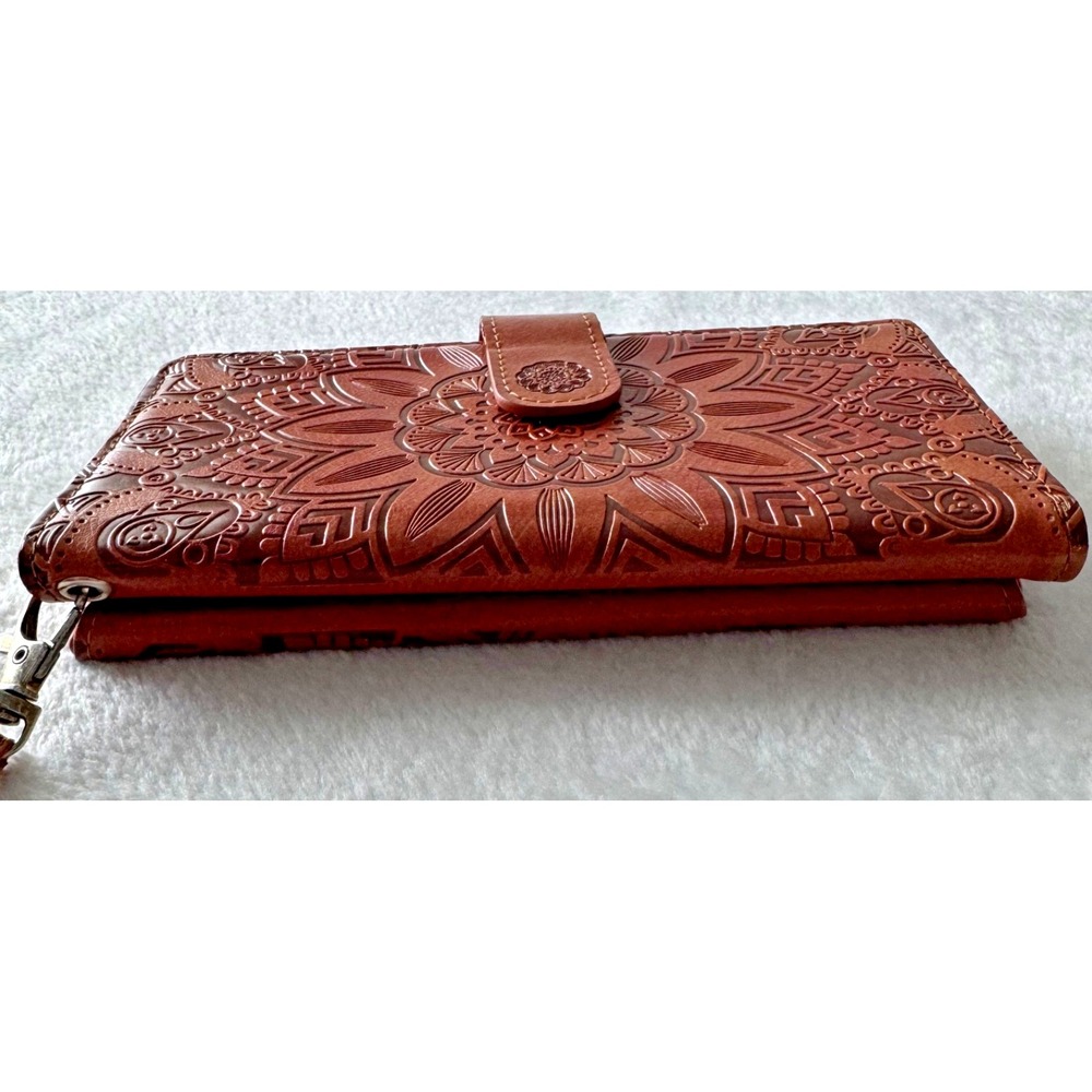 Hand Tooled Brown Leather Floral Wallet‎ Trifold Magnetic Closure - Picture 8 of 10